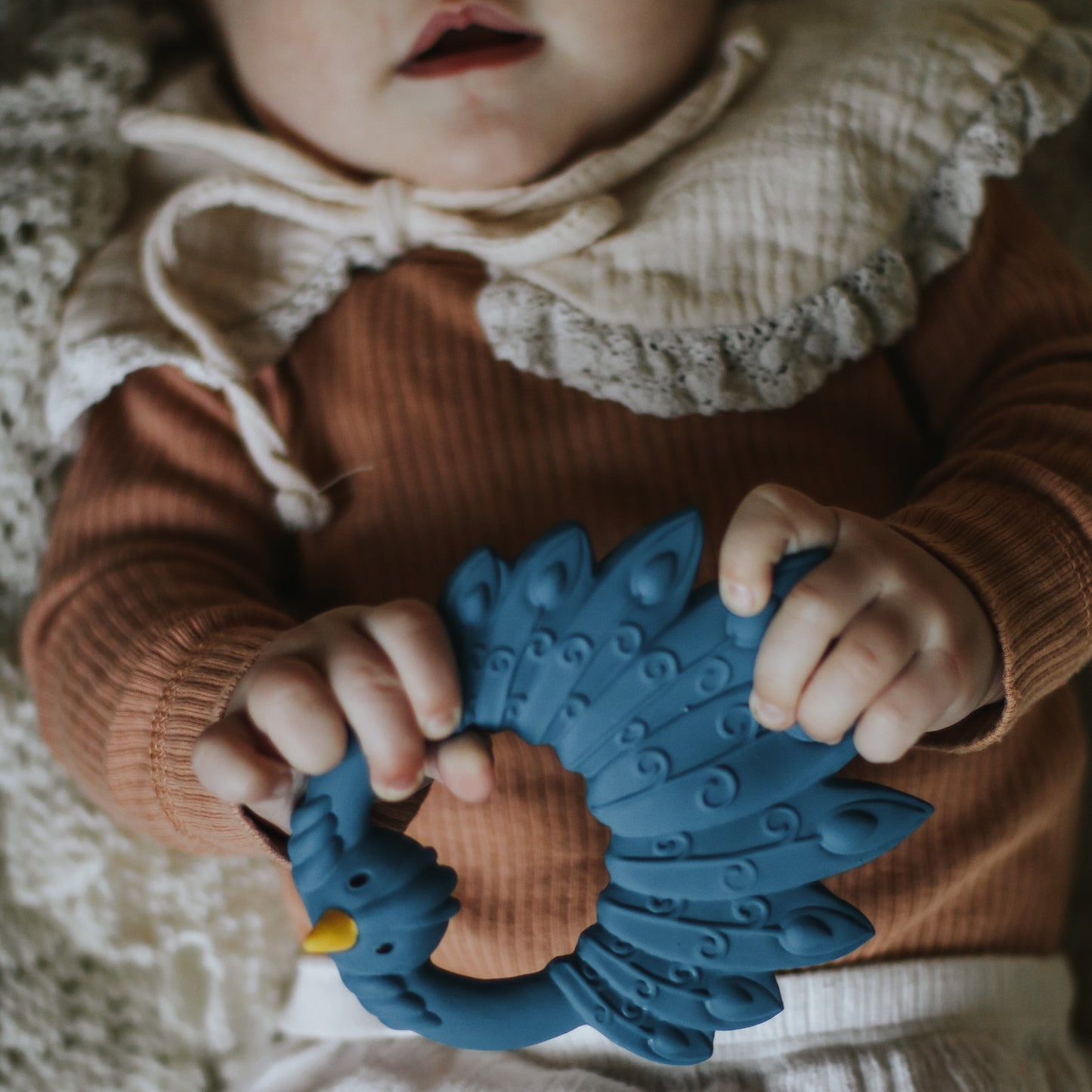 Natural Rubber Teether - Peacock Blue