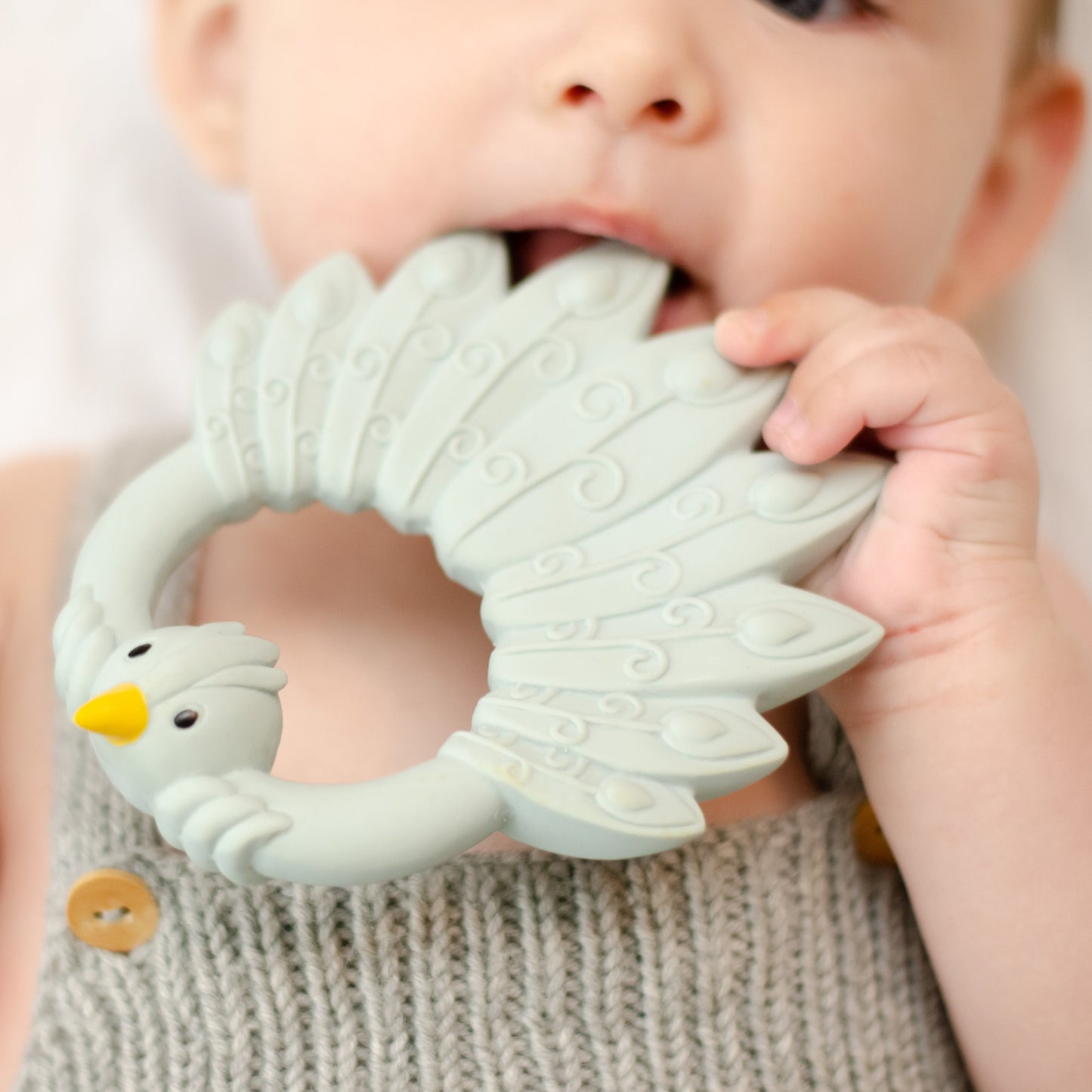 Natural Rubber Teether - Peacock Light Blue