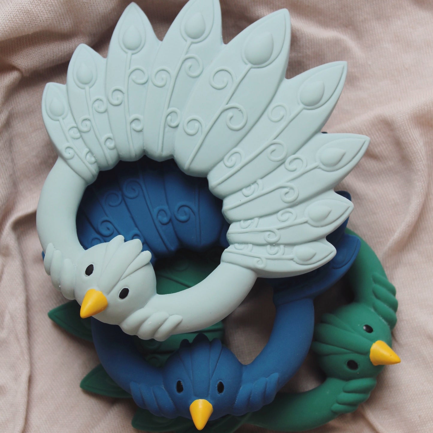Natural Rubber Teether - Peacock Light Blue