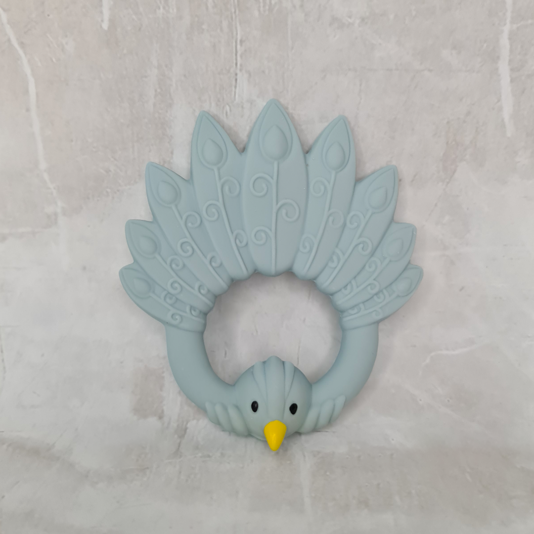 Natural Rubber Teether - Peacock Light Blue