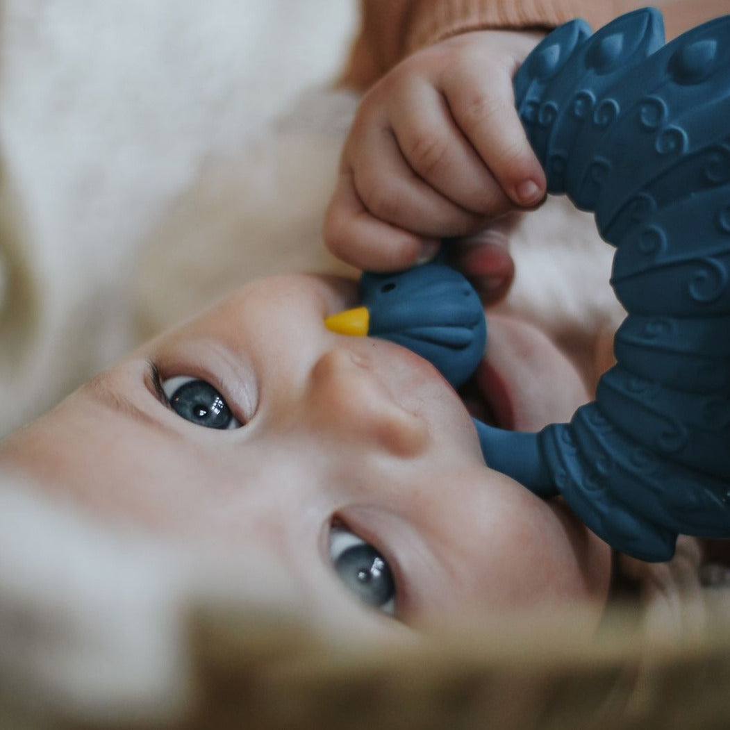 Natural Rubber Teether - Peacock Blue